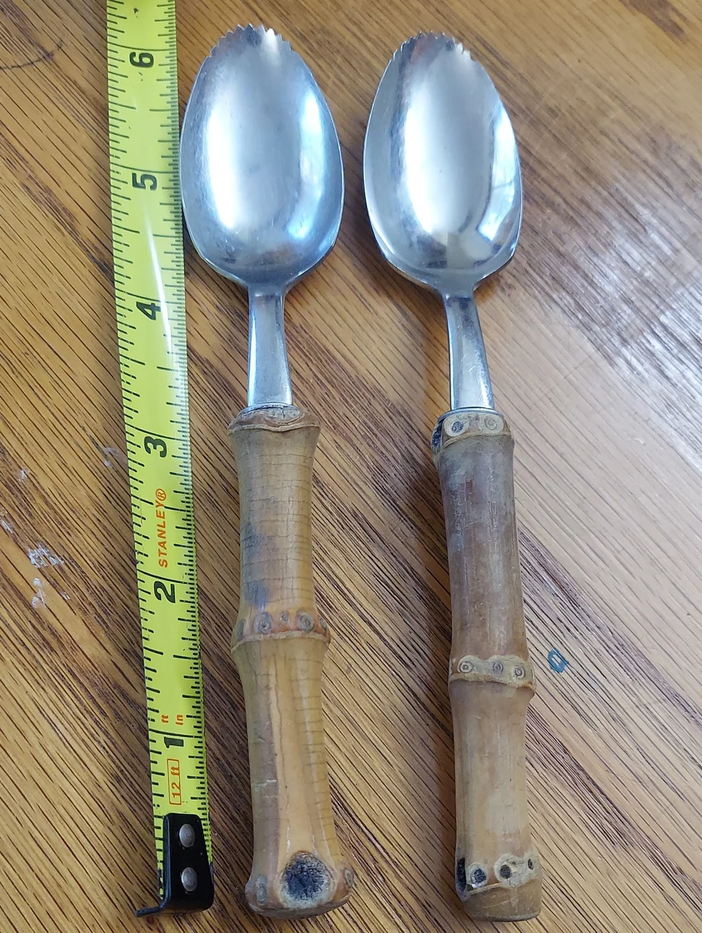 2 Vintage Grapefruit Spoons Wood Bamboo Handle Stainless Steel Made in Japan